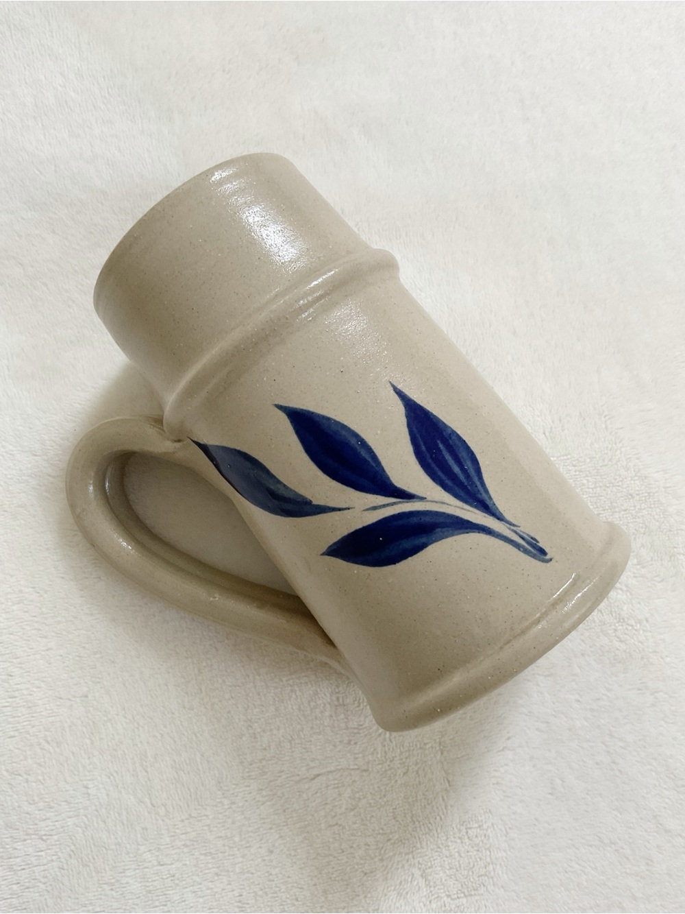 Vintage Williamsburg Pottery Blue Leaf Stoneware Tankard Beer Stein 6”